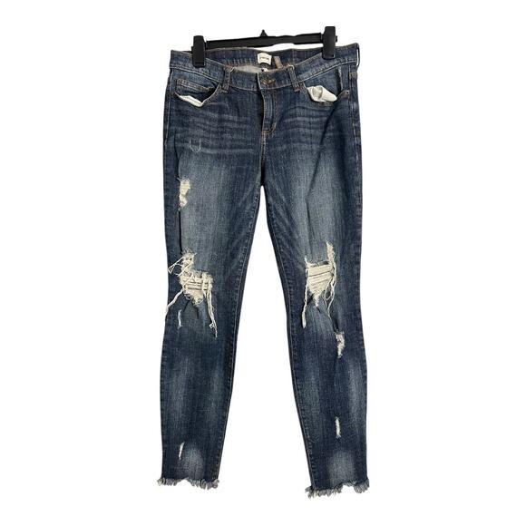 Sneak Peek Womens Jeans 11 Distressed Low Rise Blue Denim Pants Raw Hem - Picture 1 of 5